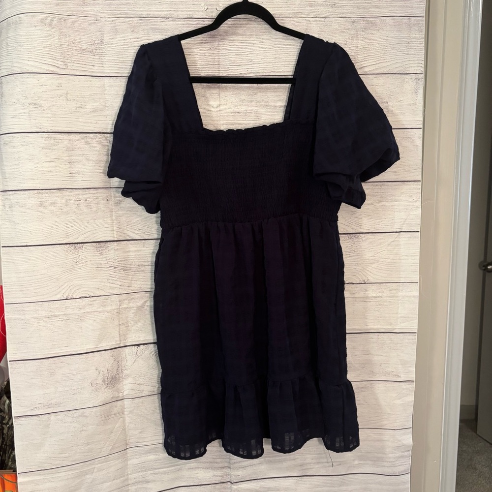Plus Size Navy Blue Smocked Dress